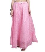 Baby pink printed flared cotton kota doriya lehenga skirt
