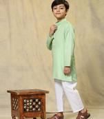Light green plain cotton kurta pajama set for boys ethnic wear
