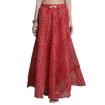 Red printed flared cotton kota doriya lehenga skirt 1