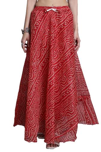 Red printed flared cotton kota doriya lehenga skirt