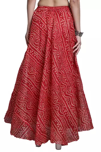 Red printed flared cotton kota doriya lehenga skirt