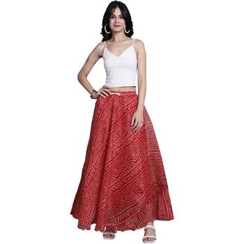 Red printed flared cotton kota doriya lehenga skirt 3