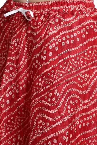 Red printed flared cotton kota doriya lehenga skirt