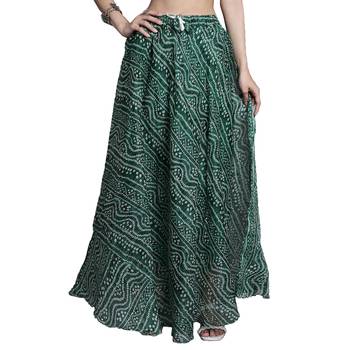 Green printed flared cotton kota doriya lehenga skirt 1