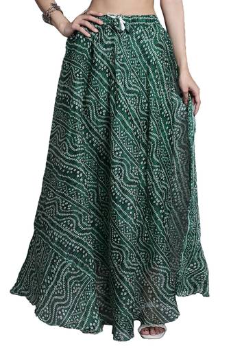 Green printed flared cotton kota doriya lehenga skirt