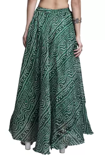 Green printed flared cotton kota doriya lehenga skirt