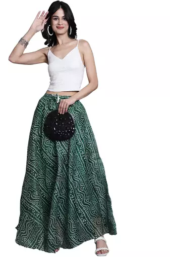 Green printed flared cotton kota doriya lehenga skirt