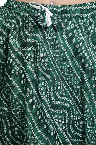Green printed flared cotton kota doriya lehenga skirt