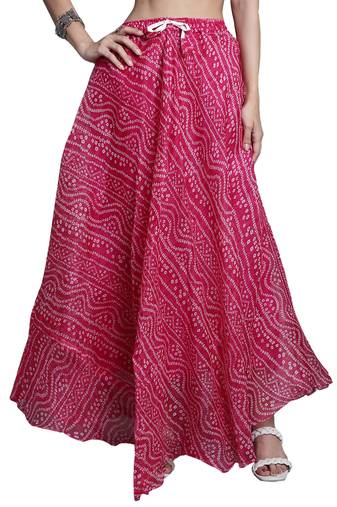 Magenta printed flared cotton kota doriya lehenga skirt
