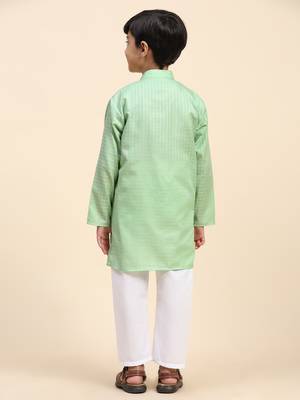 Light green plain cotton kurta pajama set for boys ethnic wear 4