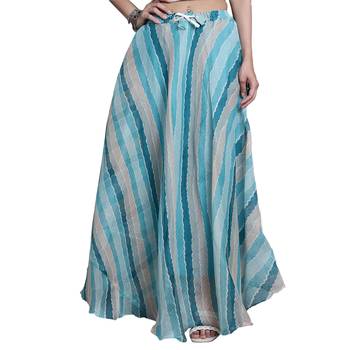 Sea green printed flared cotton kota doriya lehenga skirt 1