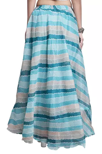 Sea green printed flared cotton kota doriya lehenga skirt