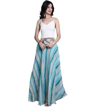 Sea green printed flared cotton kota doriya lehenga skirt 3