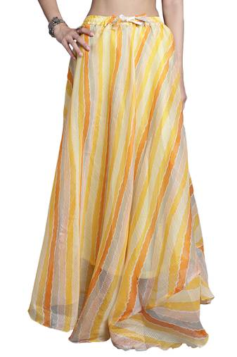 Yellow printed flared cotton kota doriya lehenga skirt