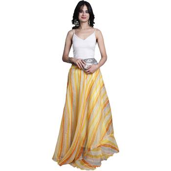 Yellow printed flared cotton kota doriya lehenga skirt 3