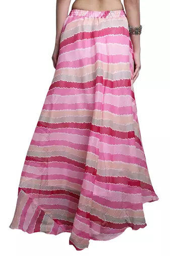 Pink printed flared cotton kota doriya lehenga skirt