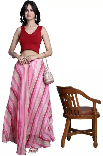 Pink printed flared cotton kota doriya lehenga skirt