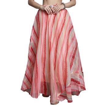 Peach printed flared cotton kota doriya lehenga skirt 1