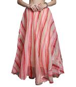 Peach printed flared cotton kota doriya lehenga skirt
