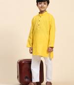 Yellow plain cotton kurta pajama set for boys ethnic wear