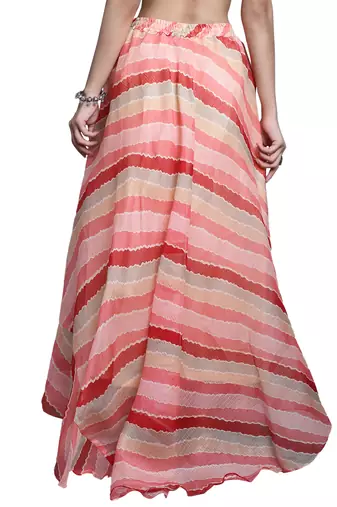 Peach printed flared cotton kota doriya lehenga skirt