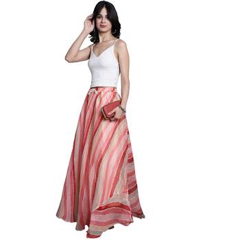Peach printed flared cotton kota doriya lehenga skirt 3