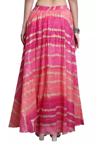 Magenta printed flared cotton kota doriya lehenga skirt