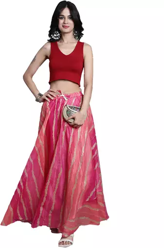 Magenta printed flared cotton kota doriya lehenga skirt