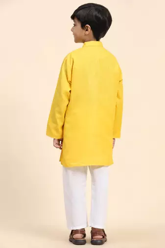 Yellow plain cotton kurta pajama set for boys ethnic wear