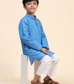 Sky blue plain cotton kurta pajama set for boys ethnic wear