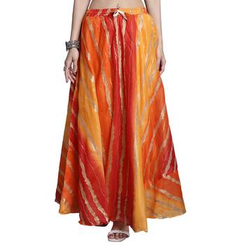 Orange printed flared cotton kota doriya lehenga skirt 1