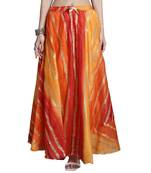 Orange printed flared cotton kota doriya lehenga skirt