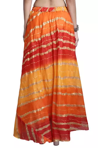 Orange printed flared cotton kota doriya lehenga skirt