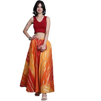 Orange printed flared cotton kota doriya lehenga skirt 3