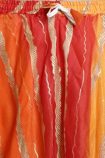 Orange printed flared cotton kota doriya lehenga skirt