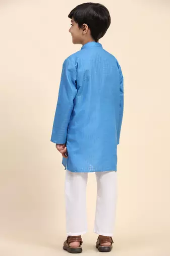 Sky blue plain cotton kurta pajama set for boys ethnic wear