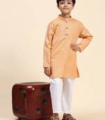 Peach plain cotton kurta pajama set for boys ethnic wear
