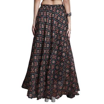 Black printed flared cotton kota doriya lehenga skirt 1