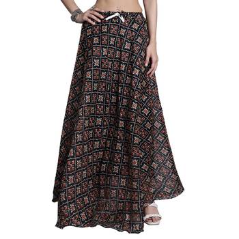 Black printed flared cotton kota doriya lehenga skirt 2