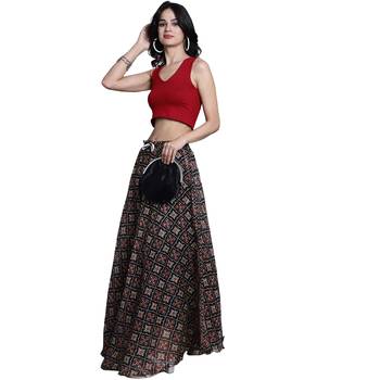 Black printed flared cotton kota doriya lehenga skirt 3
