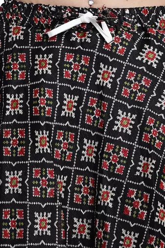 Black printed flared cotton kota doriya lehenga skirt