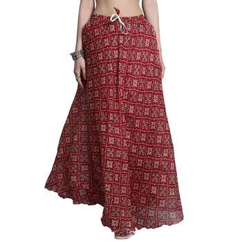 Maroon printed flared cotton kota doriya lehenga skirt 1