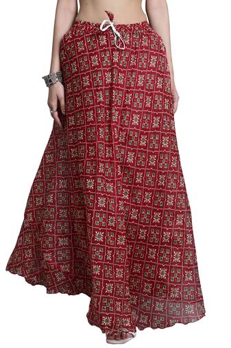 Maroon printed flared cotton kota doriya lehenga skirt