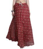 Maroon printed flared cotton kota doriya lehenga skirt