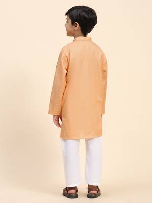 Peach plain cotton kurta pajama set for boys ethnic wear 4