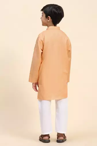 Peach plain cotton kurta pajama set for boys ethnic wear