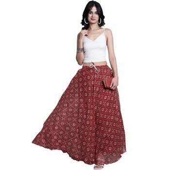 Maroon printed flared cotton kota doriya lehenga skirt 3