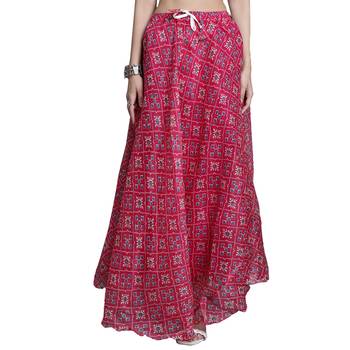 Magenta printed flared cotton kota doriya lehenga skirt 1