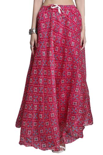Magenta printed flared cotton kota doriya lehenga skirt