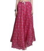 Magenta printed flared cotton kota doriya lehenga skirt